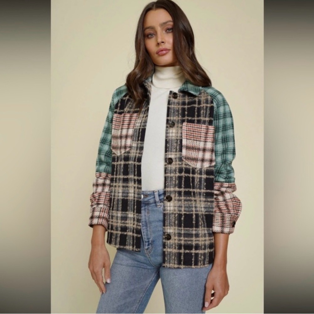 Mystree Plaid Button-Up Shirt Jacket